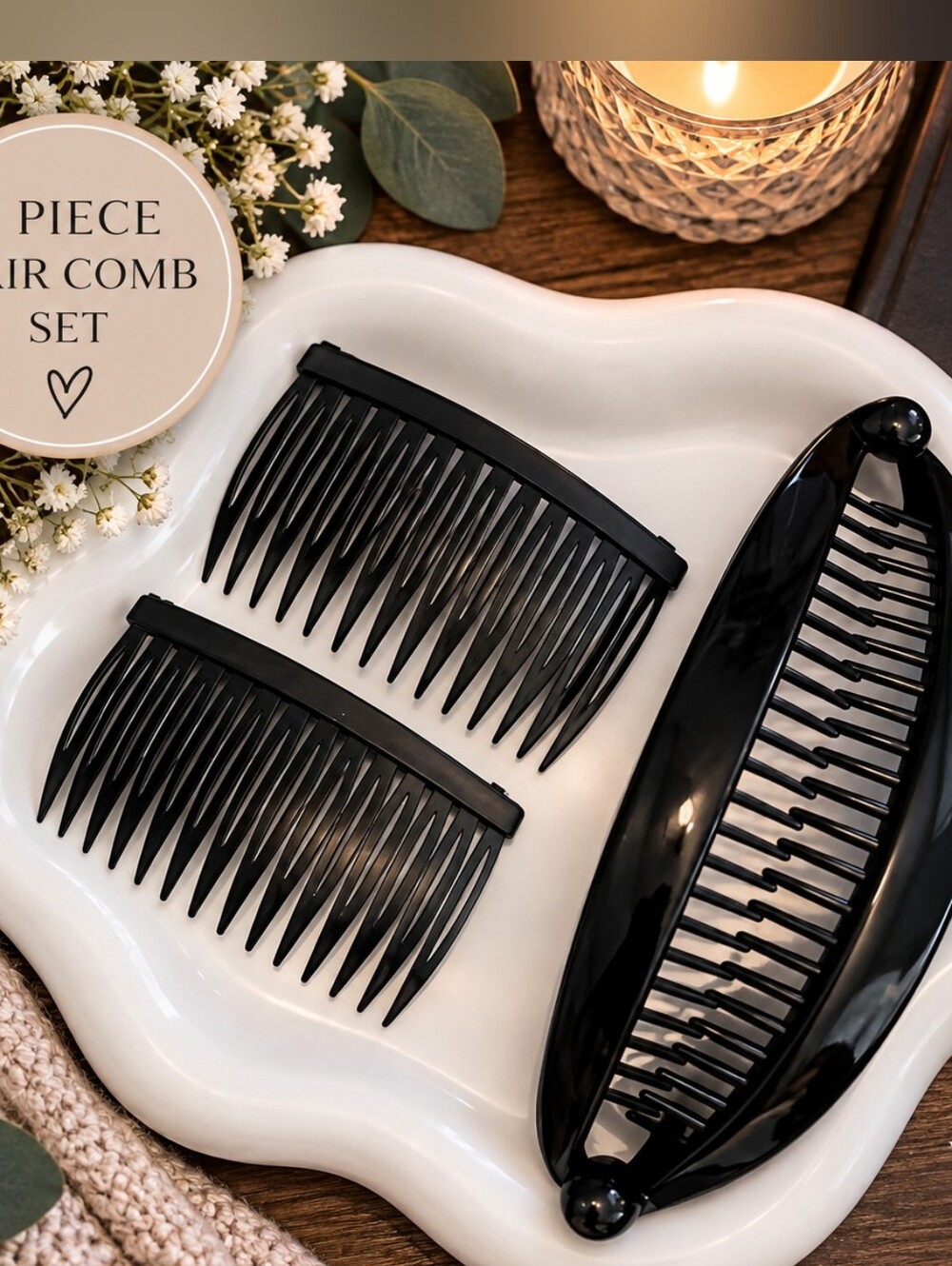 3-Piece Vintage Retro Hair Comb & Banana Clip Set – Black New 80s 90s Y2K
